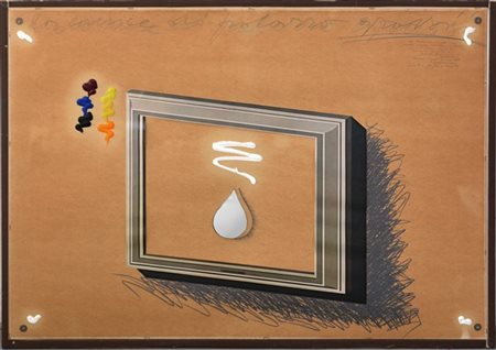 Concetto Pozzati "La cornice di palazzo Grassi" 1974
tecnica mista e collage su