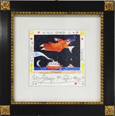 Francesco Musante "Navigando per cieli e mari" 1984
tecnica mista su tavola
cm 2