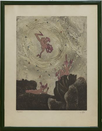 Roberto Matta "Senza titolo" 
acquaforte a colori
(lastra cm 49,5x27,5; foglio c