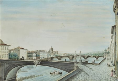 Anonimo, XIX sec. Firenze - Veduta da Ponte Santa Trinita