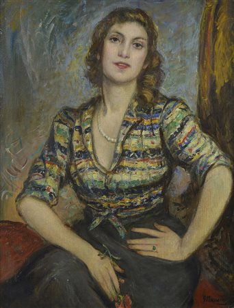 Giuseppe Mascarini (1877-1954) Ritratto di donna con fiore