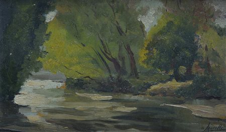 Victor Morelli (1860-1936) Scorcio di paesaggio con fiume