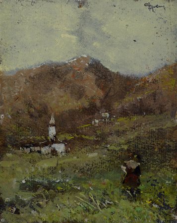 Lorenzo Gignous (1862-1958) Paesaggio montano con figura