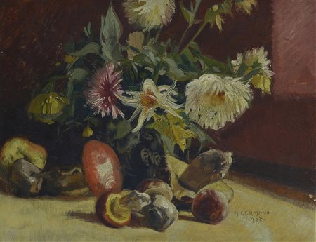Anonimo, XX sec. Natura morta con fiori e funghi 1928