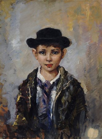 Attilio Toro (1892-1982) Ritratto di bambino con cappello