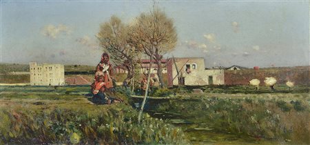 Giuseppe Laezza (1835-1905) Campagna con figure