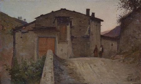 Francesco Gioli (1846-1922) Scorcio di paese con figure