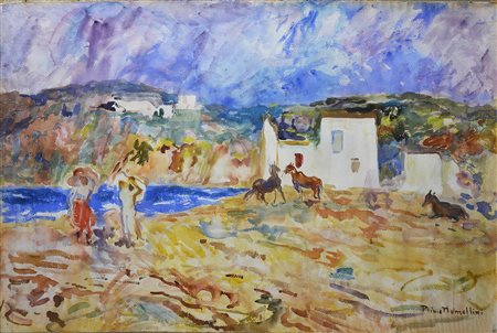 Plinio Nomellini (1866-1943) Paesaggio con figure e cavalli