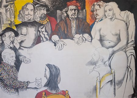 Renato Guttuso (Bagheria (Pa) 1912-Roma 1987), Conversazione con i pittori (Colazione con la dama di Cranach), 1973