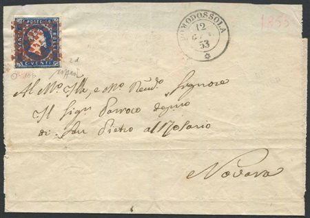 Sardegna. Lettera da Domodossola per Novara del 12 gennaio 1853., 