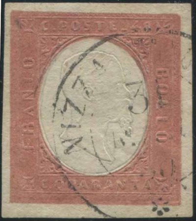Sardegna. 40 cent. rosso mattone III emissione (S.9), 
