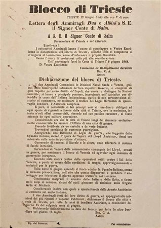 Blocco di Trieste, documento a stampa dell'8 giugno 1848., 