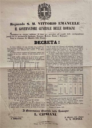 1859, Decreto del Governatore Generale delle Romagne Cipriani del 27 ottobre 1859,, 