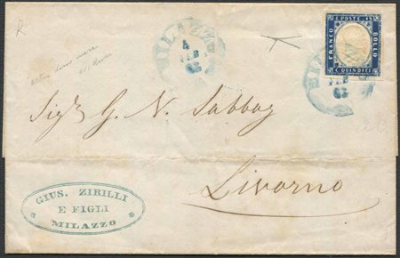 1863, Regno d’Italia, lettera da Milazzo per Livorno del 4 febbraio 1864,, 