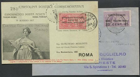 1917, Posta Aerea una cartolina "Esperimento di Posta Aerea-Torino-Roma",, 