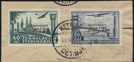1941, Montenegro, Frammento affrancato con i due valori complementari di posta aerea, 