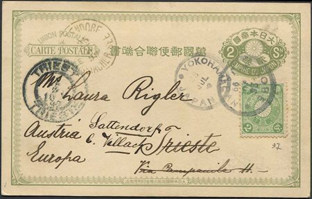 1899 (Jul. 26), Japan,  2 sen green foreign mail postcard from Kobe to Trieste, 