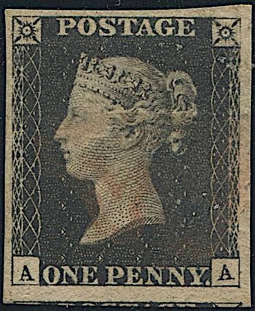 1840, Great Britain, one Penny Black, "AA", 