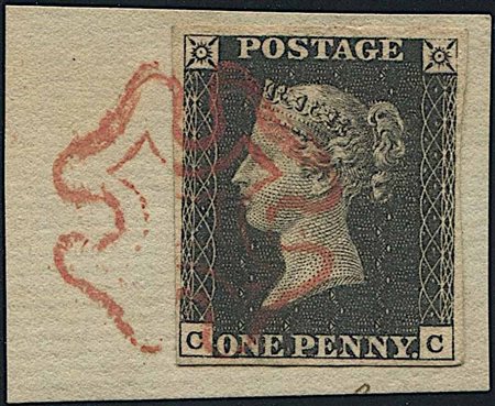 1840, Great Britain, one Penny Black, “CC”, 