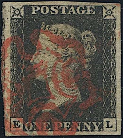 1840, Great Britain, one Penny Black, “EL”, 