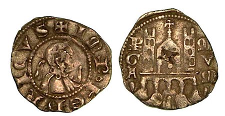 BERGAMO. Comune, a nome di Federico II (1194-1250)., Denaro planeto, anni 1282-1290.