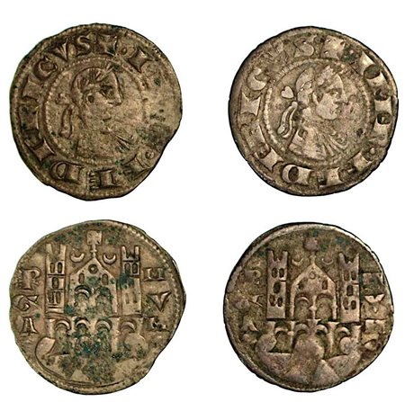 BERGAMO. Comune, a nome di Federico II (1194-1250)., Lotto di due esemplari. Denaro planeto, anni 1265-1270.
