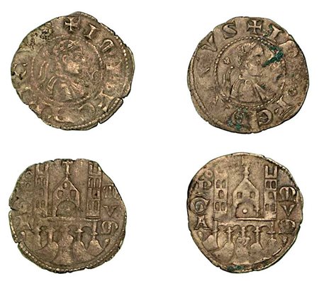 BERGAMO. Comune, a nome di Federico II (1194-1250)., Lotto di due esemplari. Denaro planeto, anni 1282-1290.