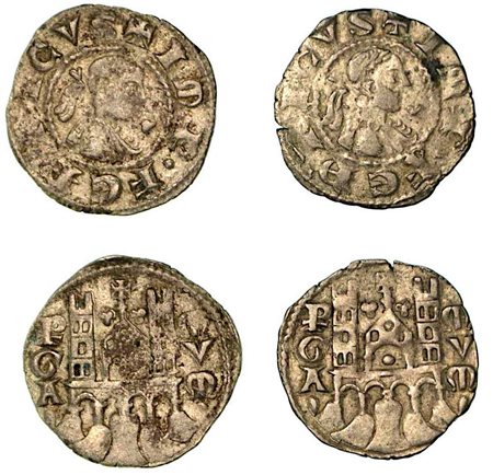BERGAMO. Comune, a nome di Federico II (1194-1250)., Lotto di due esemplari. Denaro planeto, anni 1282-1290.