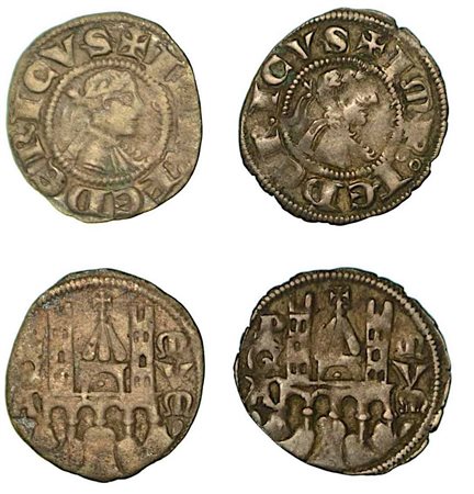 BERGAMO. Comune, a nome di Federico II (1194-1250)., Lotto di due esemplari. Denaro planeto, anni 1270-1282.