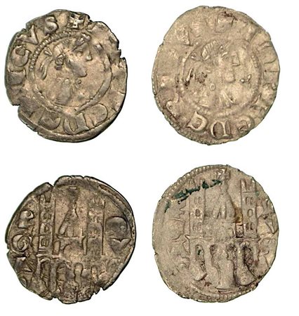 BERGAMO. Comune, a nome di Federico II (1194-1250)., Lotto di due esemplari. Denaro planeto, anni 1270-1282.