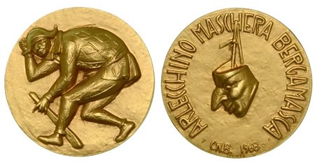 BERGAMO. Medaglia in oro del Circolo Numismatico Bergamasco per commemorare Arlecchino Maschera Bergamasca 1968., 