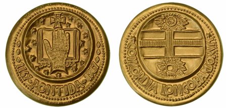 BERGAMO. Medaglia in oro del Circolo Numismatico Bergamasco per commemorare l'ottavo centenario del giuramento di Pontida 1967., 