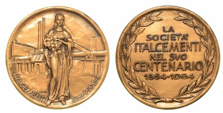 BERGAMO. Società Italcementi., Medaglia in bronzo per il 100° Anniversario (1864-1964).