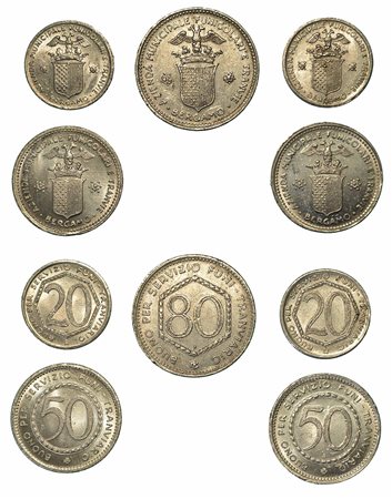 BERGAMO. Lotto di cinque buoni in alluminio., 