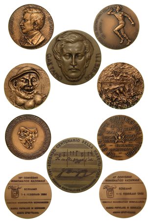 BERGAMO. Lotto di cinque medaglie in bronzo del Circolo Numismatico di Bergamo., 