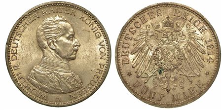 GERMANIA - PRUSSIA. Wilhelm II, 1888-1918., 5 Reichsmark 1914.