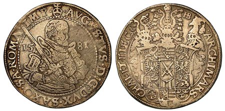 GERMANIA - SASSONIA. August I, 1553-1586., Thaler 1581-HB, zecca di Dresda.