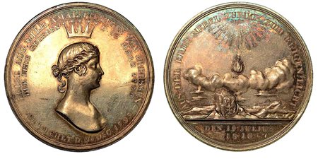 FEDERICO GUGLIELMO III RE DI PRUSSIA, 1797-1840. MORTE DELLA MOGLIE LUISA AUGUSTA GUGLIELMINA AMALIA DI MECLEMBURGO-STRELITZ., Medaglia in argento 1810.