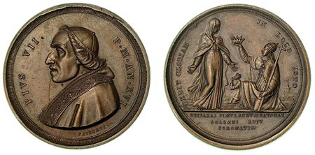 PIO VII, 1800-1823. INCORONAZIONE DELLA BEATA VERGINE DELLA MISERICORDIA IN SAVONA., Medaglia annuale in bronzo anno XVI (1815).