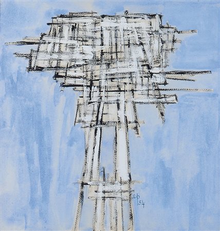 ACHILLE PERILLI Roma 28/01/1927 Senza titolo, 1954 tempera su carta cm....