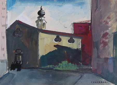 SILVIO CONSADORI Brescia 1909 - Venezia 1994 Chiesetta olio su cartone cm....