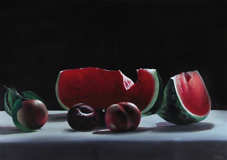 BENIAMINO CICCOTELLI Tollo 1937 Cocomero e frutti olio su tela cm. 50x70,...