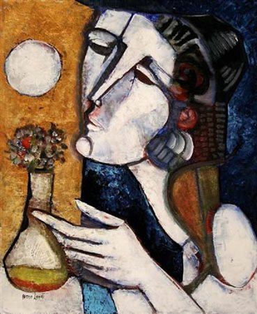 BRUNO LANDI Roma 23/03/1941 Il vaso di fiori, 2005 olio su tela cm. 60x50,...