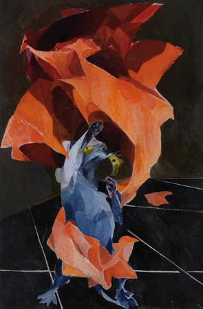 ENNIO CALABRIA Tripoli (Libia) 07/03/1937 Gatto che gioca, 1967 olio su tela...