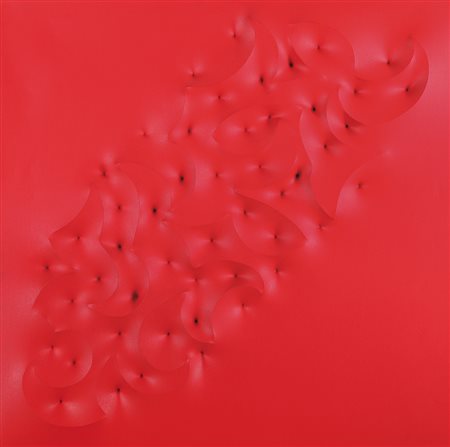 GIUSEPPE AMADIO Todi 19/05/1944 CALRA tela estroflessa rossa cm. 70x70, firma...