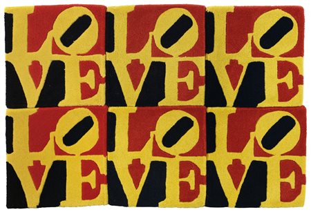 ROBERT INDIANA New Caste (Indiana) 1928 Love serie di sei tappeti cuciti a...