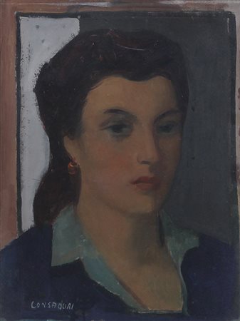 SILVIO CONSADORI Brescia 1909 - Venezia 1994 Ritratto di ragazza olio su...