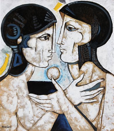 BRUNO LANDI Roma 23/03/1941 Achille e Patroclo, 2000 olio su tela cm. 80x70,...