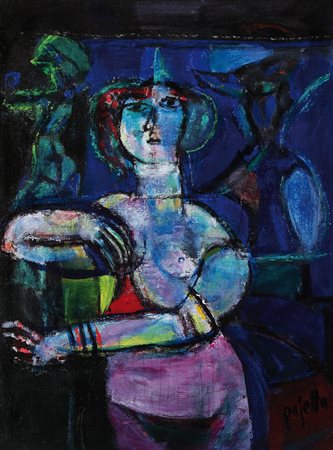 GUIDO PAJETTA Monza (Mi) 08/02/1898 - Milano 15/02/1987 Donna con fondo blu,...