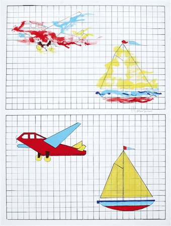 ALDO MONDINO Torino 04/10/1938 - 10/03/2005 Aereo e barca tecnica mista su...